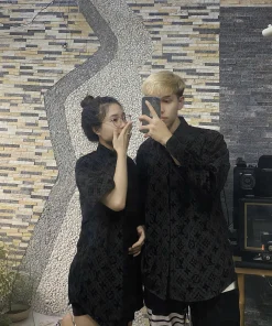 Sơ mi Louis Vuitton Monogram Velour (Đen)